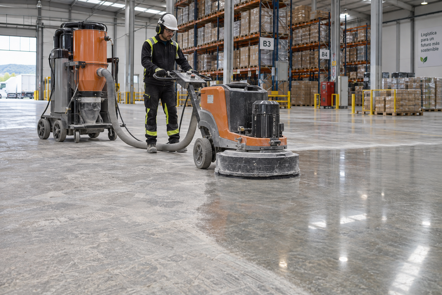 Pulido mecánico de hormigón con máquina Husqvarna PG 830